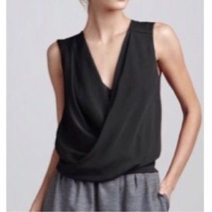 Diane Von Furstenberg Black Issie Two Layer Silk Faux Wrap Top 10